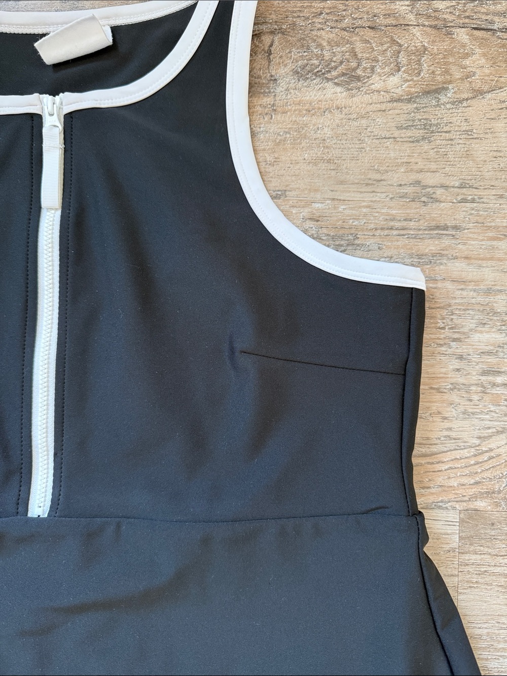 Black Sleeveless Activewear Dress with White Trim - Picture 3 of 6
